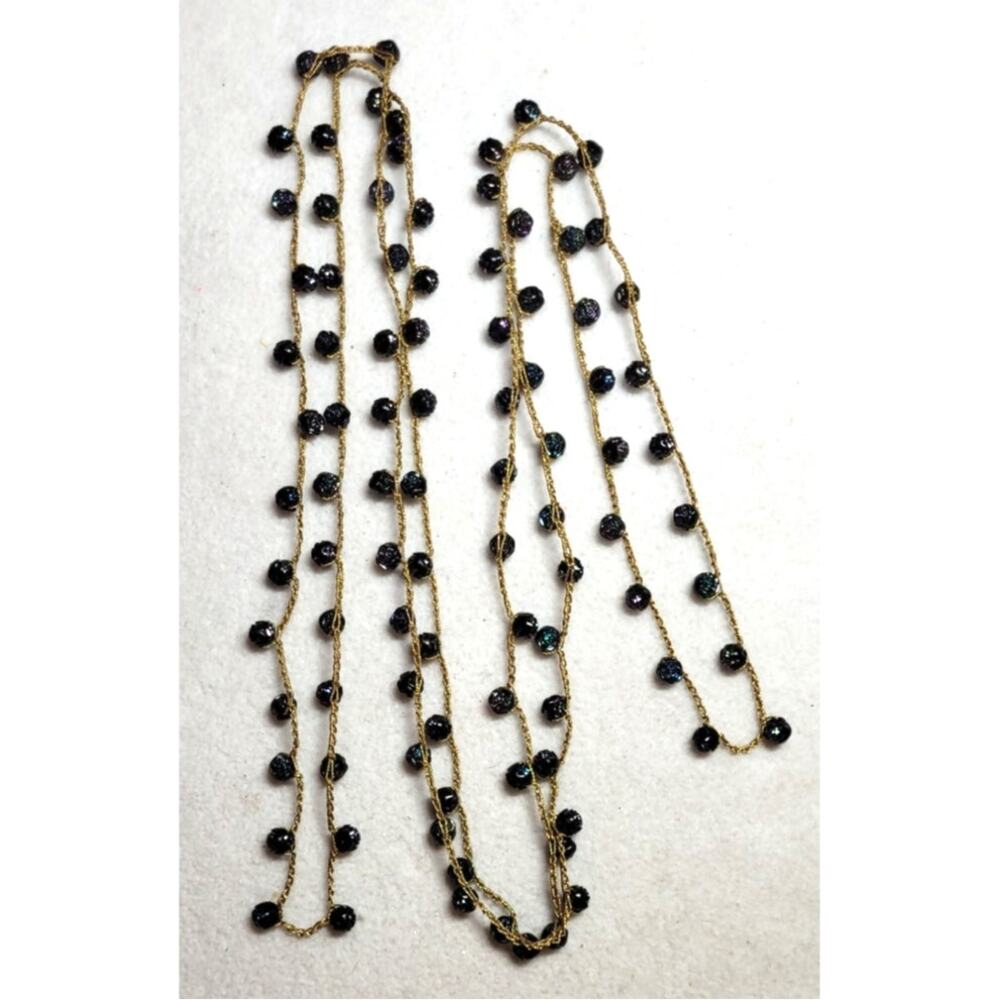 Vintage 90" Iridescent AB Lucite Rose Bead Crocheted Cord Rope Flapper Necklace